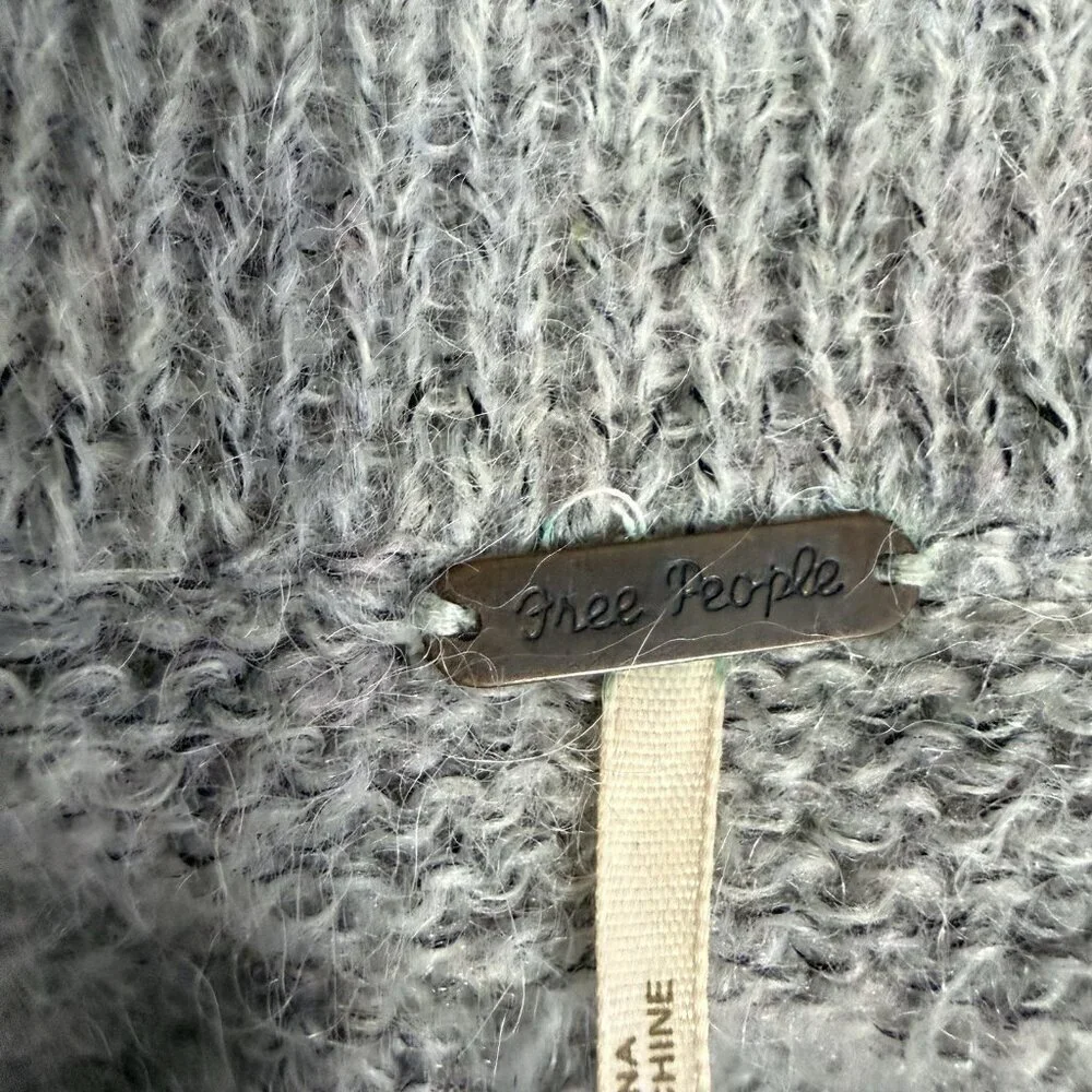 Free People Size Small Long Slouch Oversize Gray Marl Cardigan Sweater Pockets